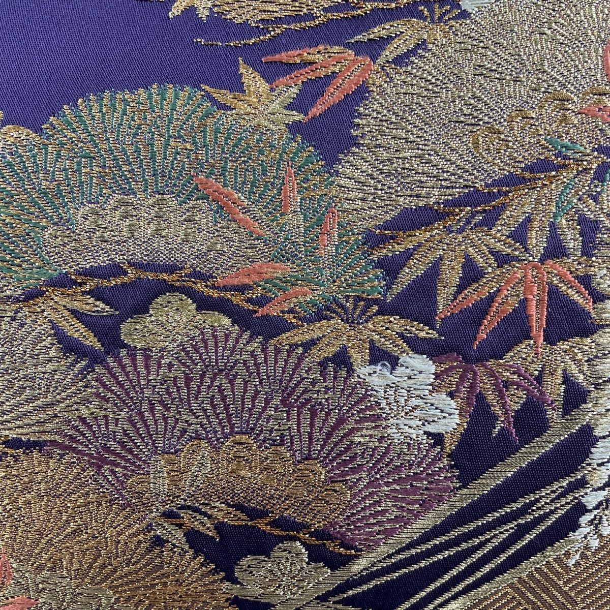 専用帯764 ○山下織物謹製 短冊宝尽くし 高級 正絹 六通 袋帯 鶴