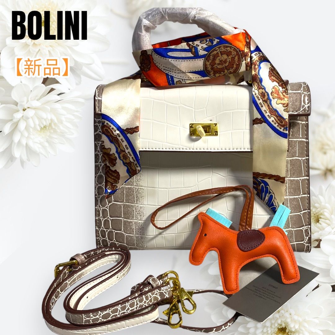 BOLINI イタリアミラノ　　牛革　クロコダイル型押し　ハンドバッグ 新品未使用】BOLINI イタリアミラノ 大人気アイテム 牛革 クロコダイル