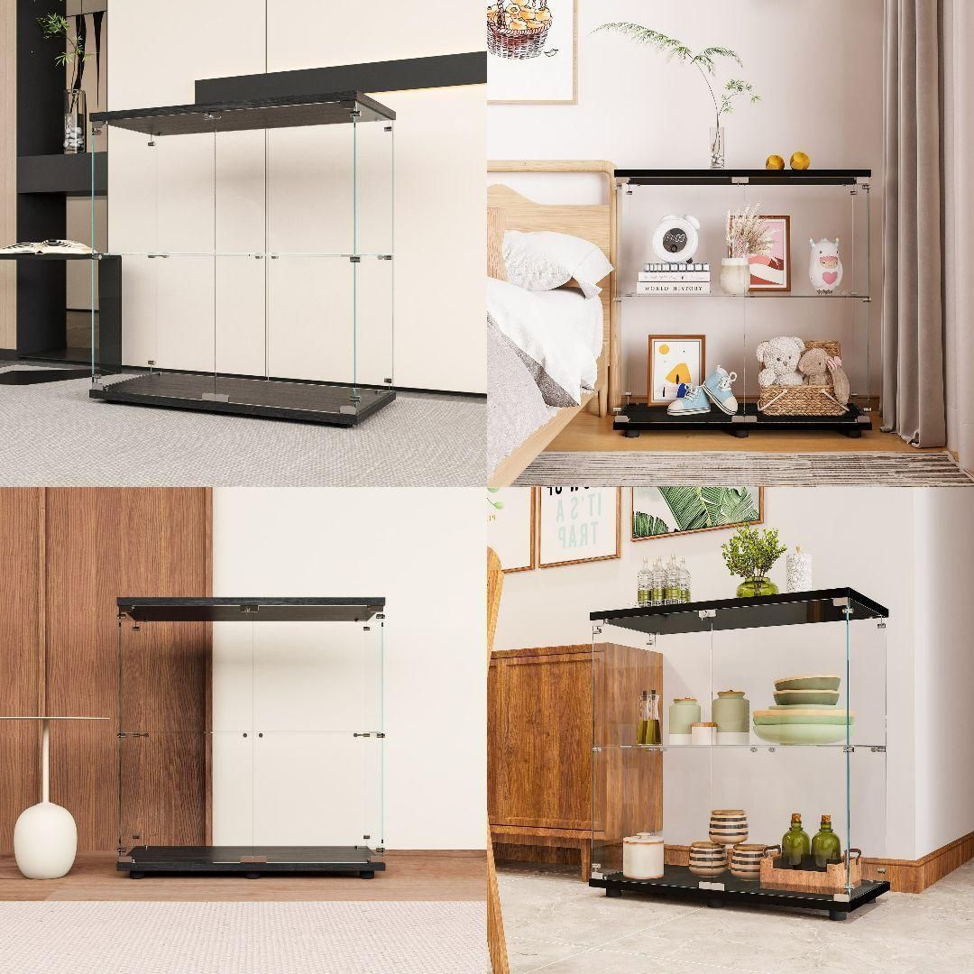 ガラスケース 2段両扉 コレクション フィギュア 棚 ショーケース 黒 1998 ガラスケース 2段両扉 コレクション フィギュア 棚 ショーケース 黒