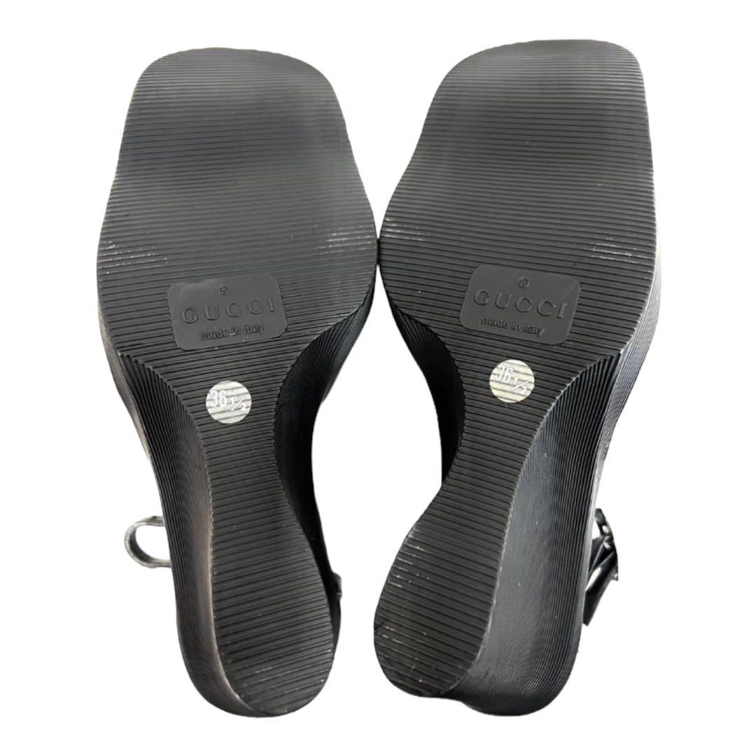 GUCCI ブラック エナメルパンプス 36½ GUCCI グッチ エナメル 厚底 パンプス ヒール 36 1/2 23.5