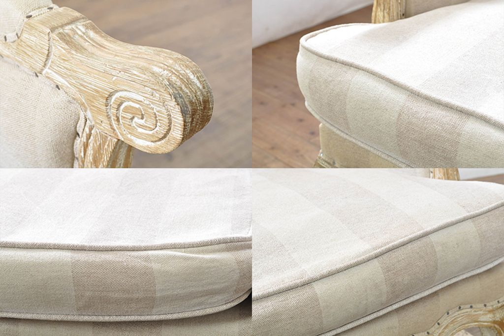 サラグレースリネンソファーオットマン付き ソファ（2シーター以上