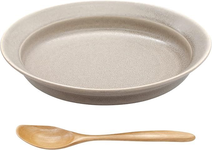 【在庫処分】アイトー(Aito) aito製作所 「 カレット Cullet 」 楕円 カレー皿 パスタ皿 ボウル 鉢 約24×19cm 木製スプーン 付 グレー 電子レンジ 食洗機対応 美濃焼 日本製 111110