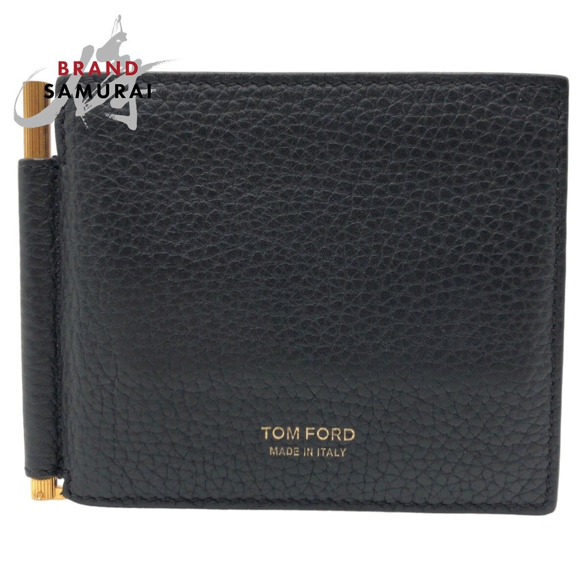 美品 TOM FORD トムフォード ブラック 黒 ゴールド金具 レザー 折財布 札入れ マネークリップ メンズ 406429【中古】