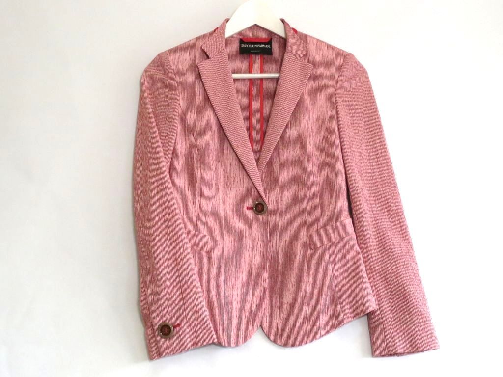 222494 EMPORIO ARMANI エンポリオアルマーニ テーラードジャケット ストライプサッカー地 コットン|ストレッチ I 36 R2G15T R2112 赤