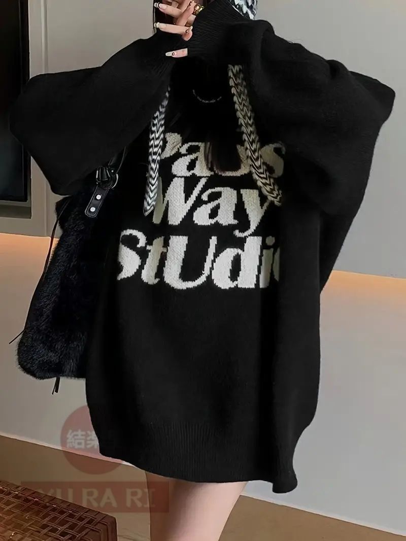 【新品未使用】レター柄 クルーネックプルオーバーセーター#128