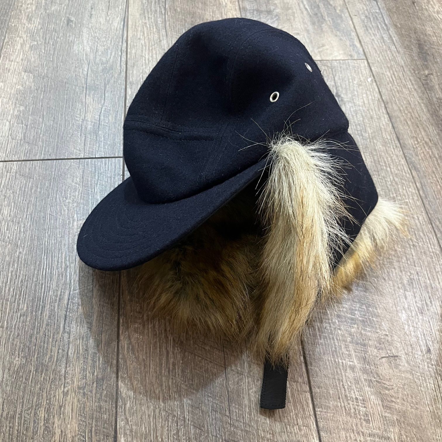 sacai ファー付き ウール キャップ サカイ 17-03342 ネイビー 76564A2