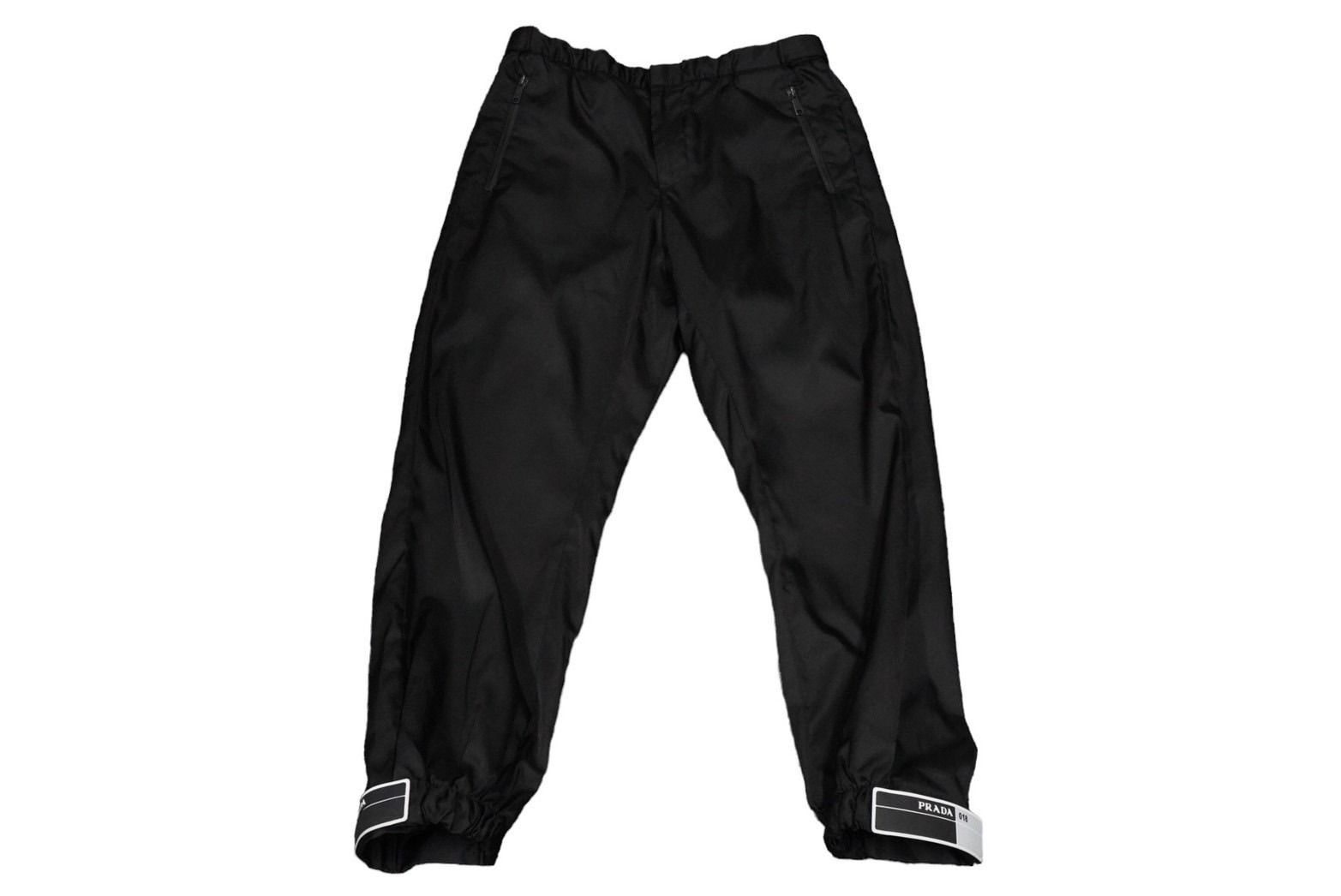 PRADA プラダ ラバーパッチ ナイロントラックパンツ 18SS ブラック サイズ50 ウエスト調整可 UP0008 良品 中古 60444