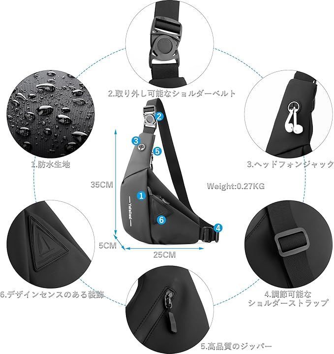 【在庫処分】[iBUTSARU] ボディバッグ メンズ ショルダーバッグ 小さめ 防水 肩掛けバッグ 軽量 極薄コンパクト 通学 レジャー スポーツ 自転車 バイク 斜めがけバッグ 人気 (Right Shoulder， Black)
