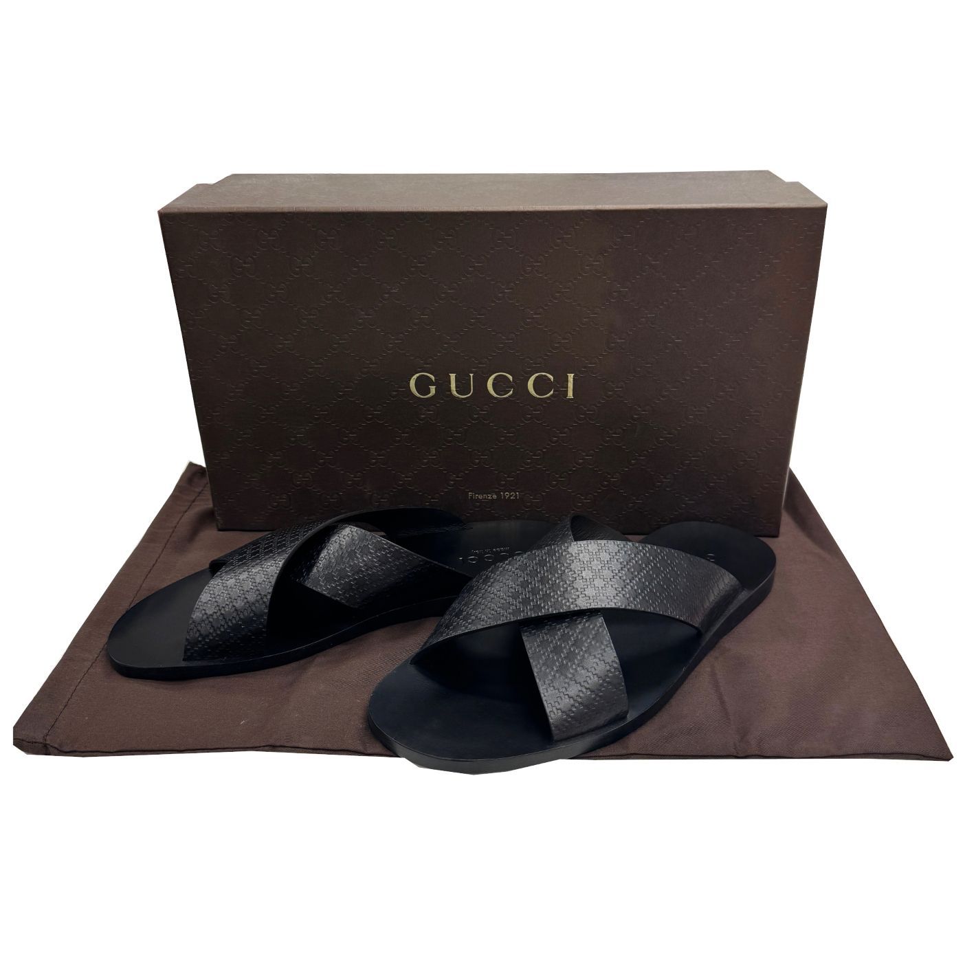 中古】GUCCI グッチ サンダル メンズ 7サイズ 約26cm ブラック レザー