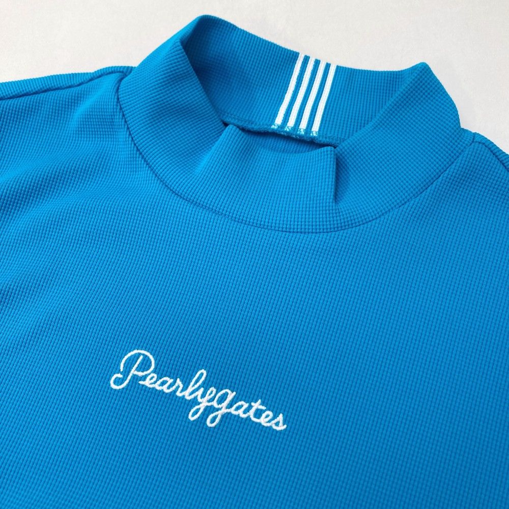 サイズ：1 PEARLY GATES パーリーゲイツ 2023年モデル モックネック 半袖Tシャツ  ブルー系 [240101426637] ゴルフウェア レディース ストスト サイズ：1 PEARLY GATES パーリーゲイツ 2023年モデル モック