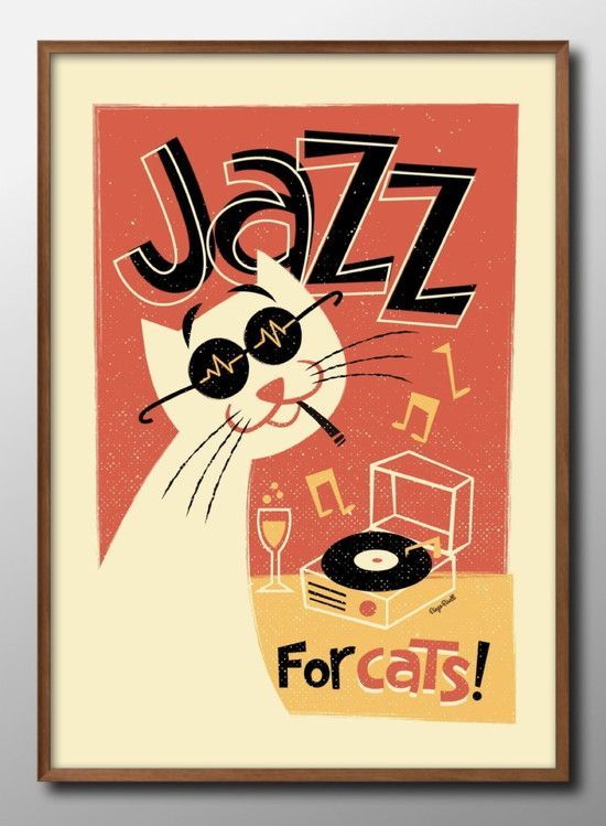猫　イラスト　インテリア　原画 12826 ポスター アート おしゃれ 絵画 インテリア ジャズ ネコ