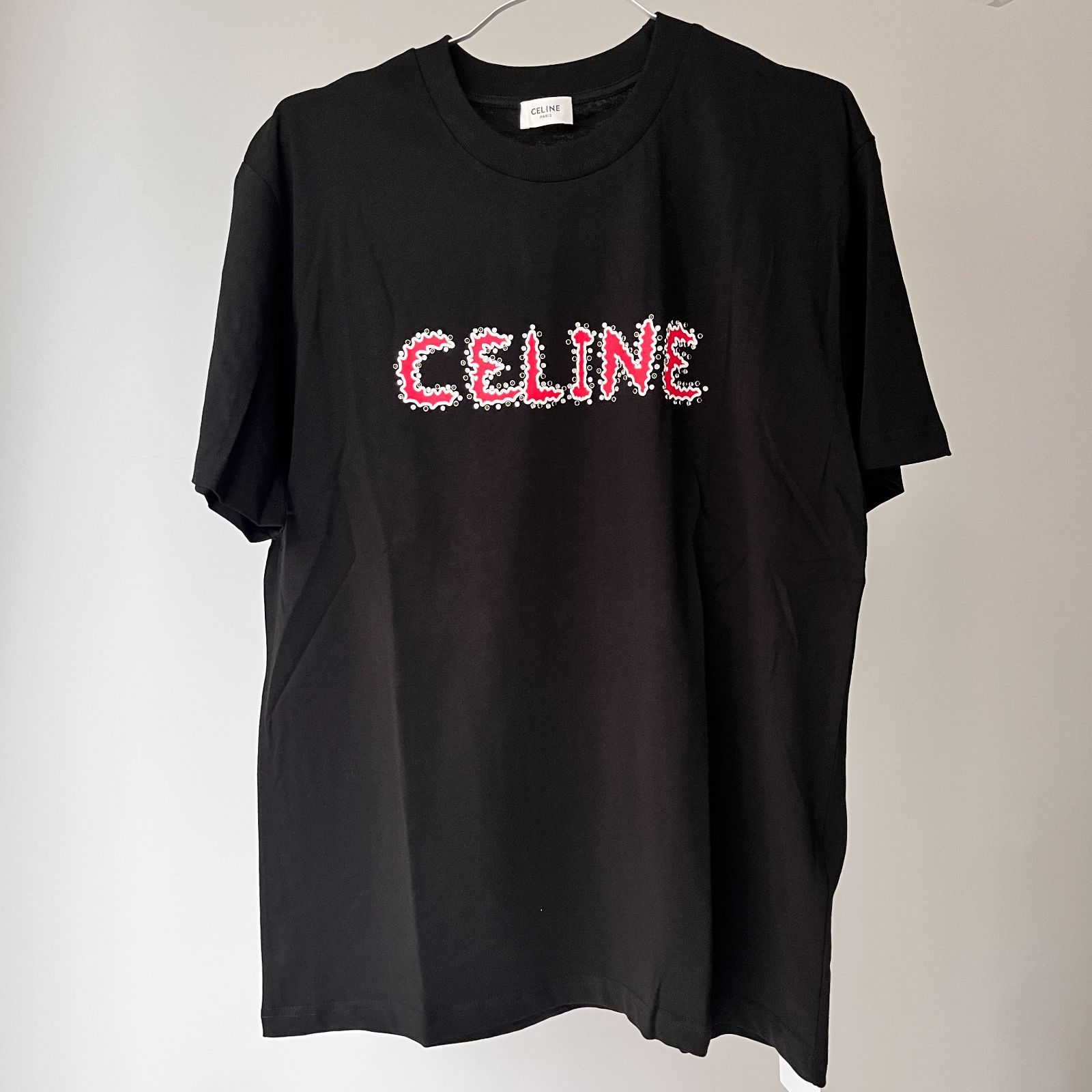 CELINE セリーヌ Tシャツ 23SS ラインストーン ロゴ ルーズ クルーネック 半袖Tシャツ