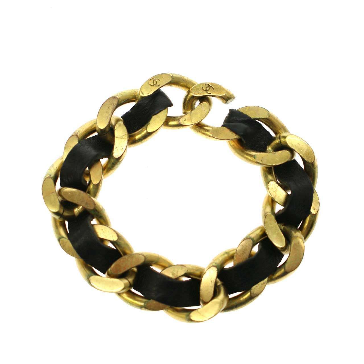 CHANEL シャネル 95P レザーコンビチェーンブレスレット ブラック 