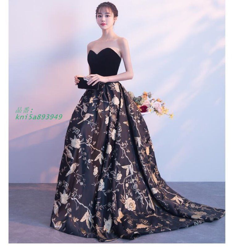 ロングドレス ベアトップ 結婚式ドレス パーティードレス ウエディングドレス 二次会 大きいサイズ 衣装 披露宴 舞台 演奏会 イベント用 ピアノ 発表会 kni5a893949