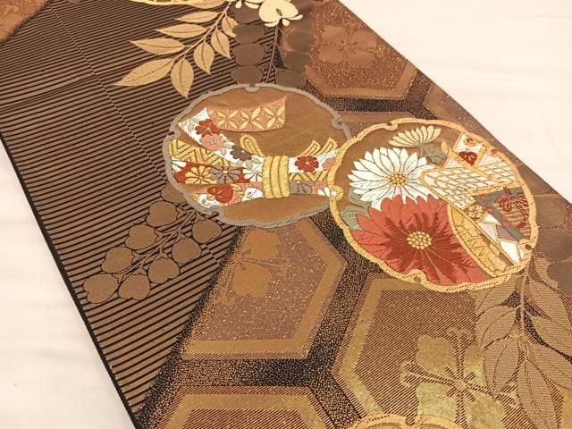 ❤️袋帯　お着物上級者　✨超美品　畳紙付き 平和屋着物◎全通柄袋帯 唐織 雪輪花文 金銀糸 正絹 逸品