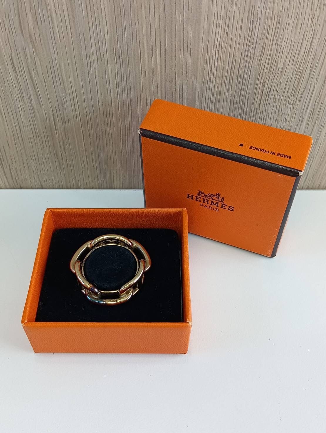 Hermès ルカデ シェーヌダンクル スカーフリング 箱付き ゴールド