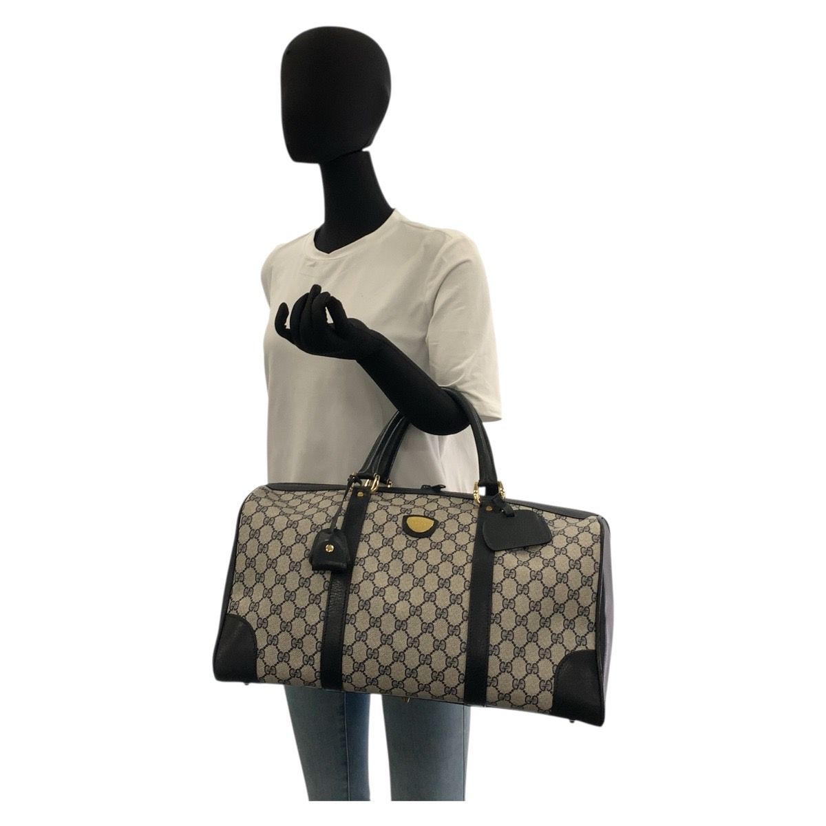 GUCCI グッチ ヴィンテージ グレー ネイビー ゴールド金具 GGスプリームキャンバス ボストンバッグ ハンドバッグ レディース 505412 NICORILABO_COM