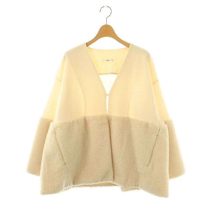 ヨリ yori Vネックフェイクファーショートコート ノーカラー