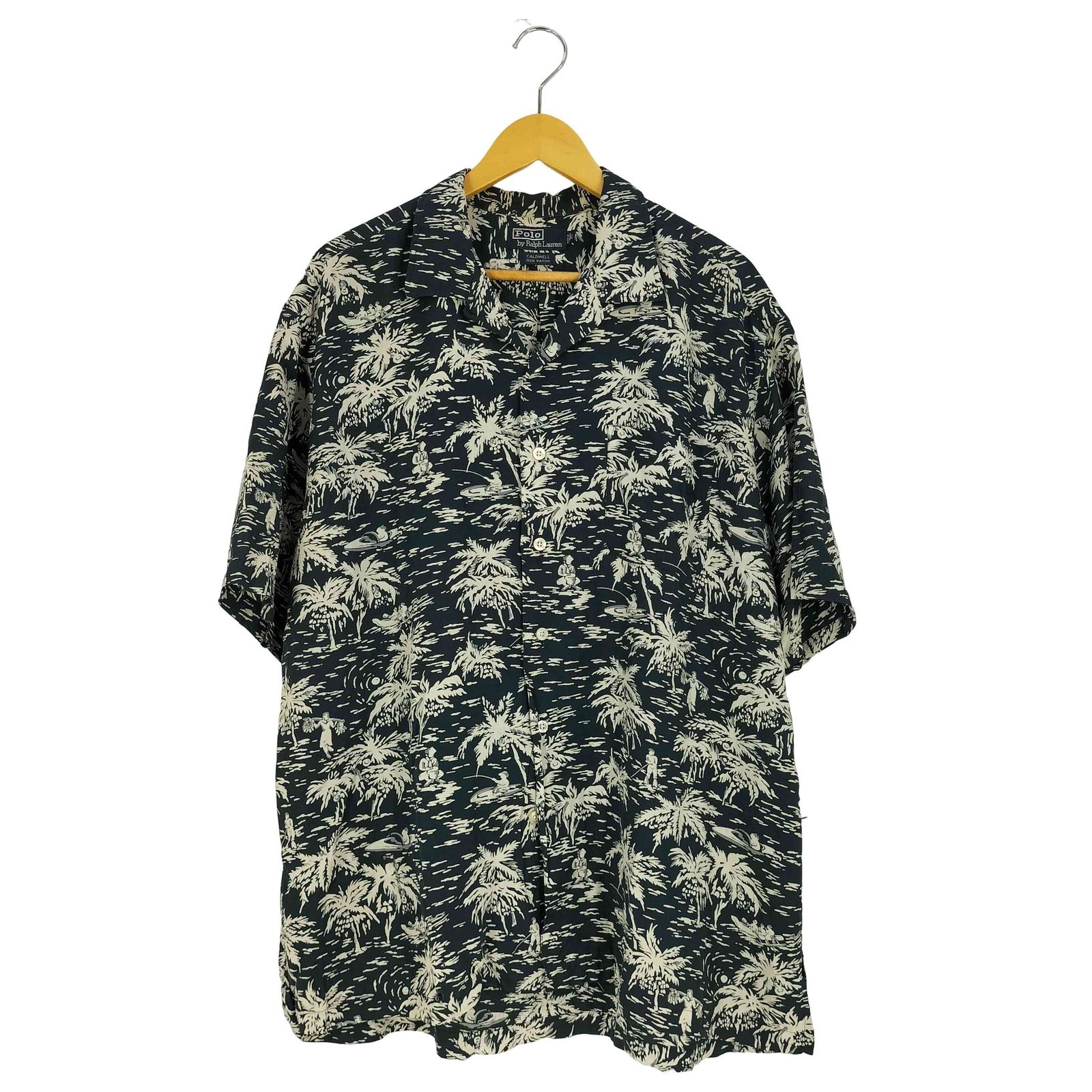 90s ラルフローレン CALDWELL アロハシャツ 開襟 ヤシの木 XL 黒 90年代 90s ポロラルフローレン 総柄 半袖 開襟 │ヴィテージ