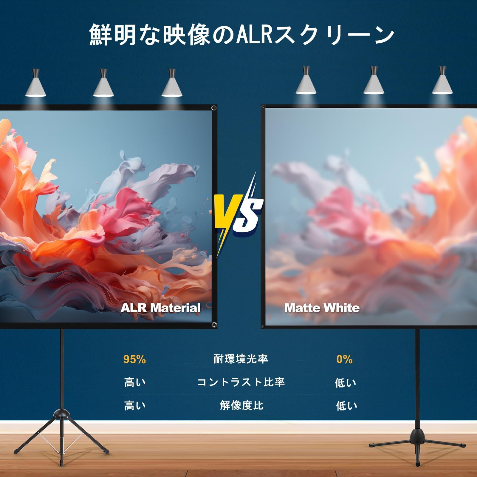 ALR プロジェクター スクリーン プロジェクター用 スクリーン 自立式 携帯型 100インチ 16 9 高コントラスト 2つの設置モード 三脚式 壁掛け 持ち運びや収納に便利なコンパクトサイズで ホームシネマ ビジネスプレゼンテーション 屋内外の