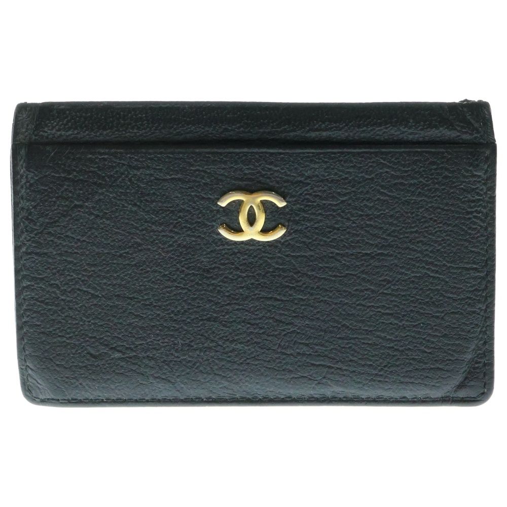 CHANEL シャネル ココマーク カードケース 名刺入れ ブラック ゴールド金具 レザー レディース