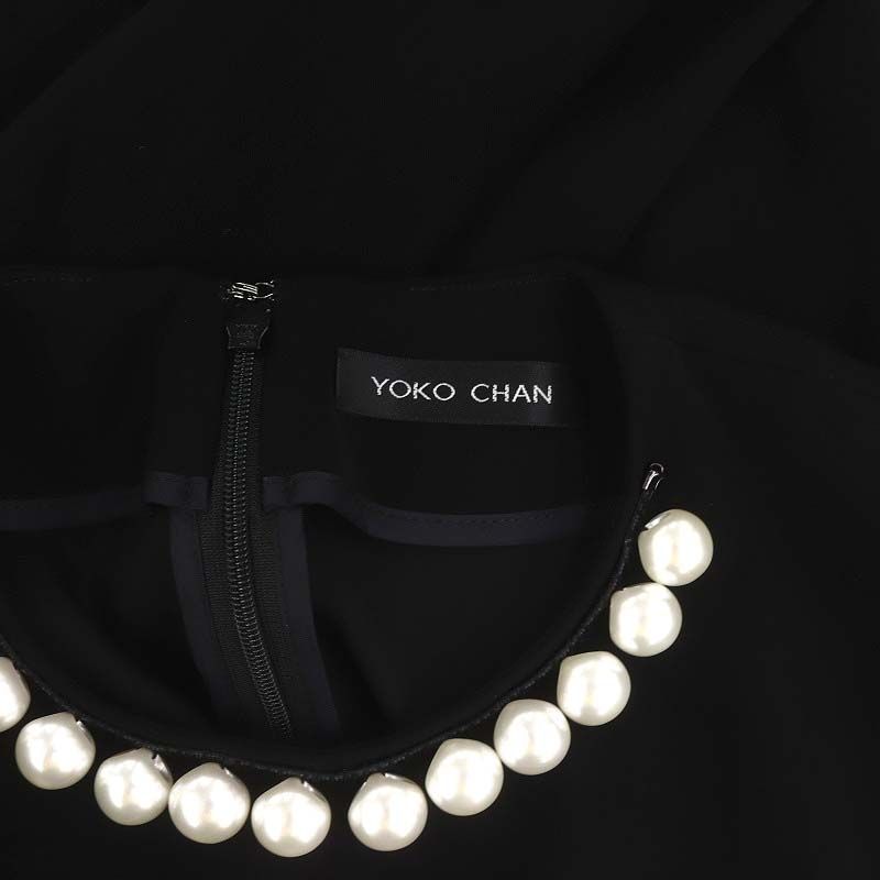 ヨーコチャン黒のパール装飾付きひざ丈ワンピース40 ヨーコチャン YOKO CHAN フェイクパール装飾ワンピース ひざ丈 七分袖