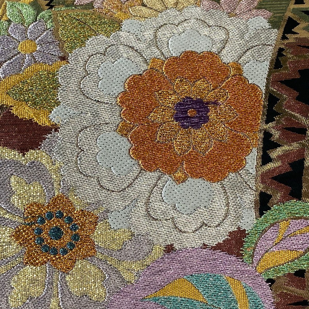 403my107☆総刺繍 袋帯 唐花 金糸 銀糸☆美品 最高級袋帯「蘇州汕頭相良刺繍 唐花華紋」 | 販売着物商品,袋帯