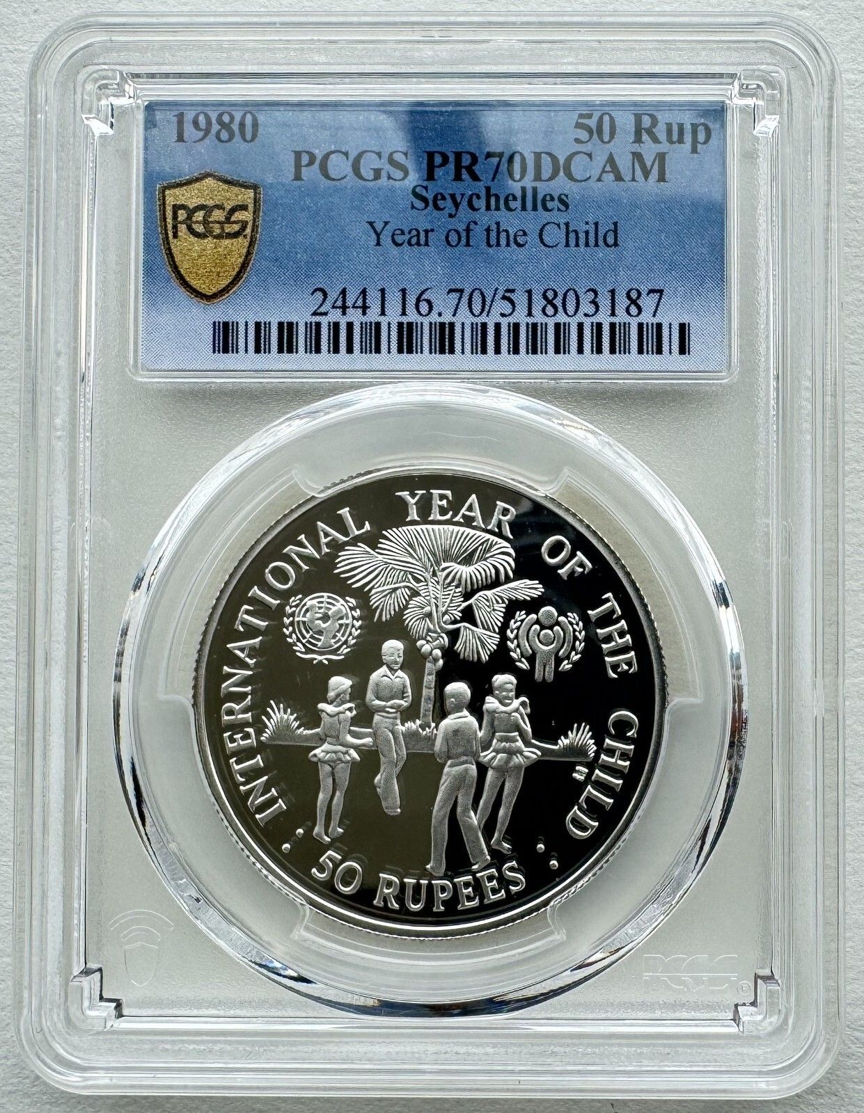 PCGS PR70 Seychelles 1980 International Year of Child Silver Coin 50 Rupees