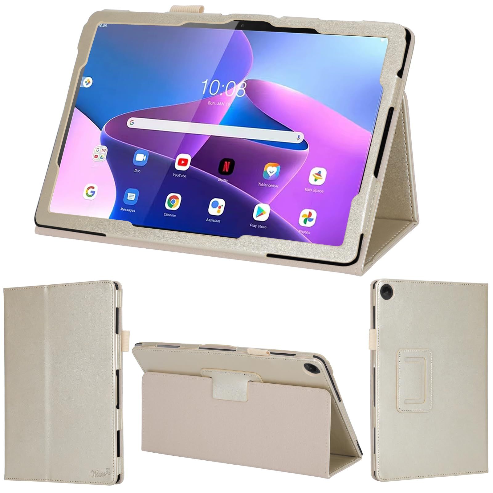 【数量限定】(3rd Gen) 専用 B10 タブレットケース (ゴールド) Tab 10.1インチ 対応 (タッチペン/保護フィルム Lenovo 付き/スタンドタイプ) タブレットカバー wisers 2023 新型