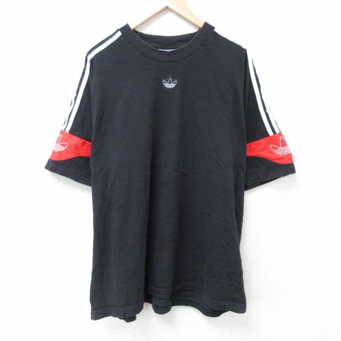 XL/古着 アディダス adidas 半袖 ブランド Tシャツ メンズ ワンポイントロゴ リーフ トレフォイル 大きいサイズ ラグラン クルーネック 黒 