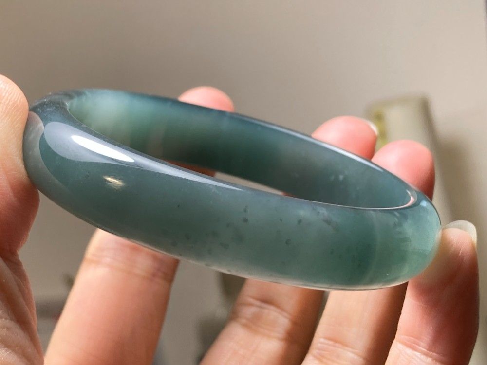 BG9-15 美品 氷糯種 青緑色 58.7MM グアテマラ産 本翡翠 バングル