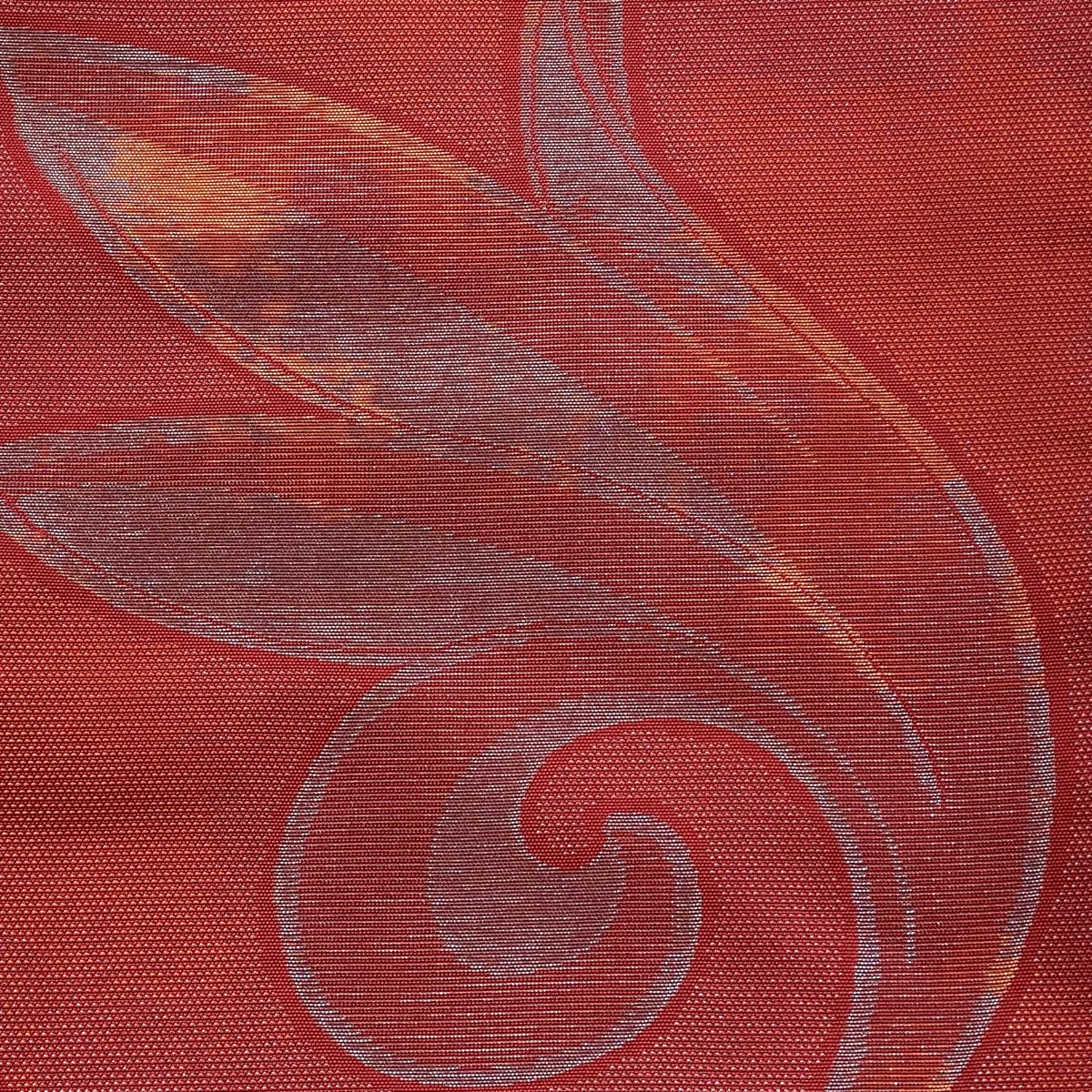 袋帯 桝屋高尾 落款 洛風林 唐草 箔 えんじ色 六通 正絹