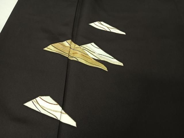 平和屋着物○訪問着 駒刺繍 破れ色紙花文 ほたる暈し 黒地 金彩 正絹