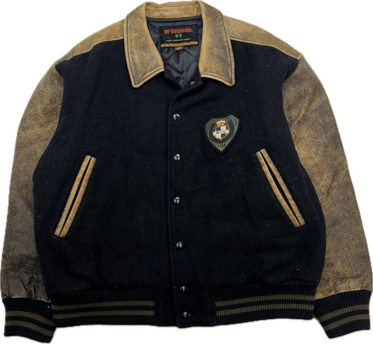 McGREGOR ☆ 袖革 スタジャン スタジアムジャンパー ブラック ブラウン
