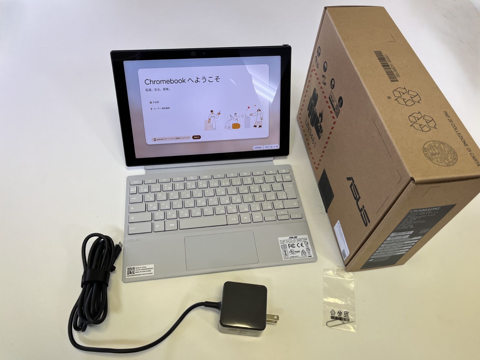 ASUS エイスース タブレットPC 2in1ノートパソコン タッチパネル 日本語キーボード ペン付属Chromebook CM3001DM2 フォグシルバー ほぼ