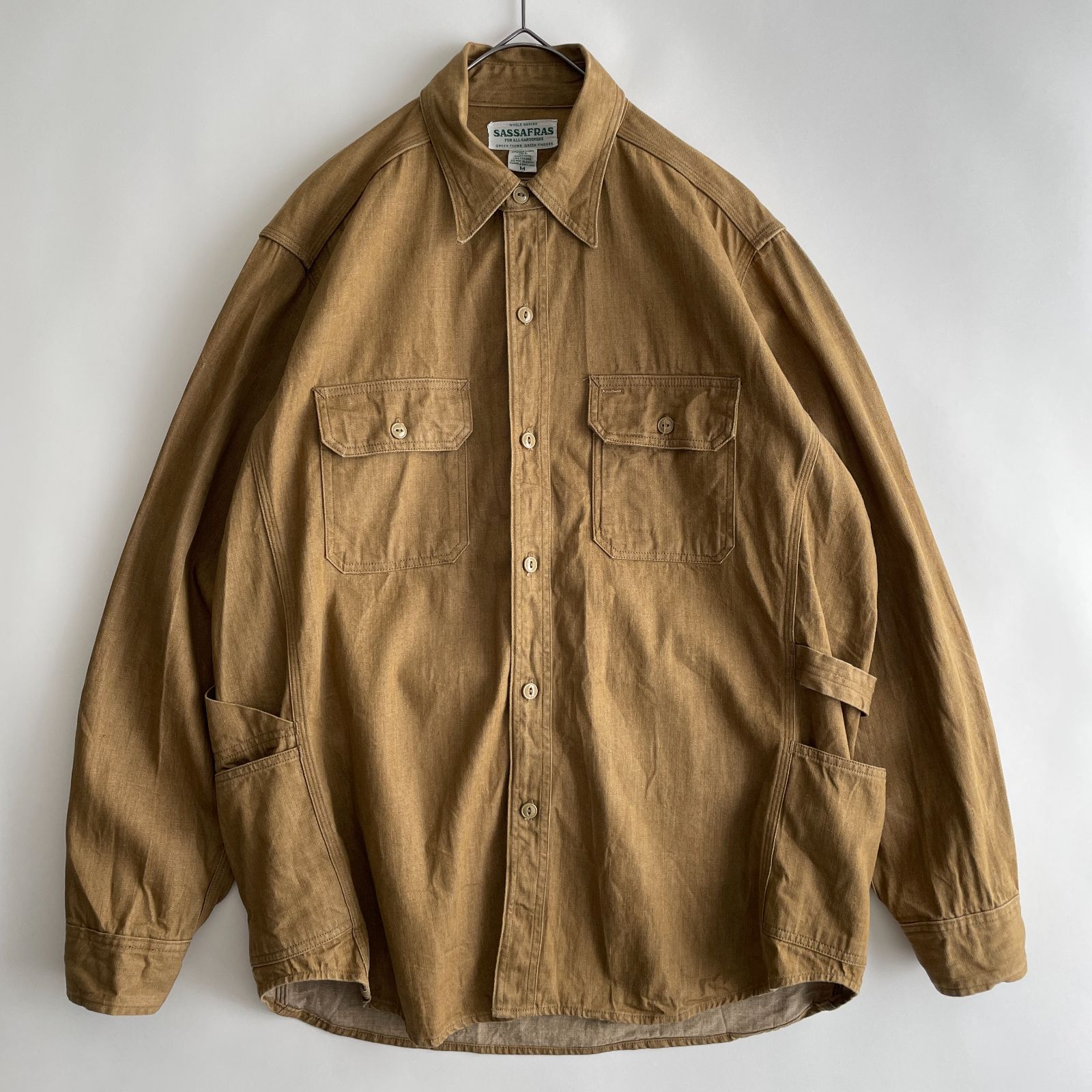 SASSAFRAS -GARDENER SHIRT- size/M (q) ササフラス ガーデナー シャツジャケット カバーオール ワーク アウター コットン キャメル