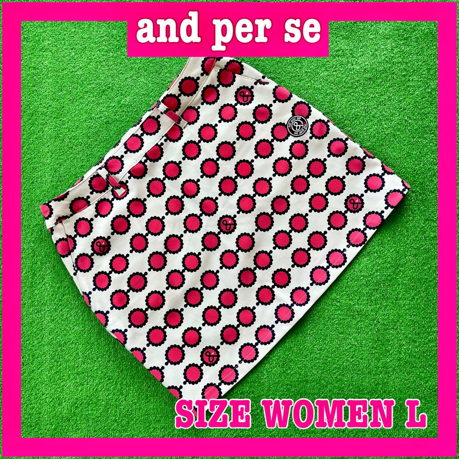 and per se アンパスィ ロゴ刺繍  総柄 速乾性 ストレッチ ゴルフスカート L