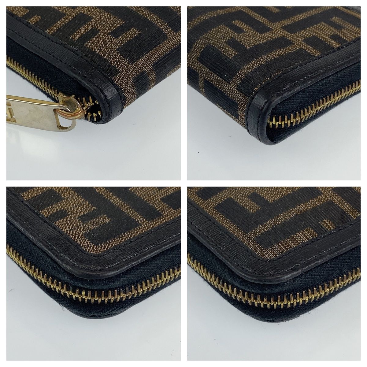 FENDI フェンディ ズッカ柄 ブラウン 茶 ゴールド金具 レザー 