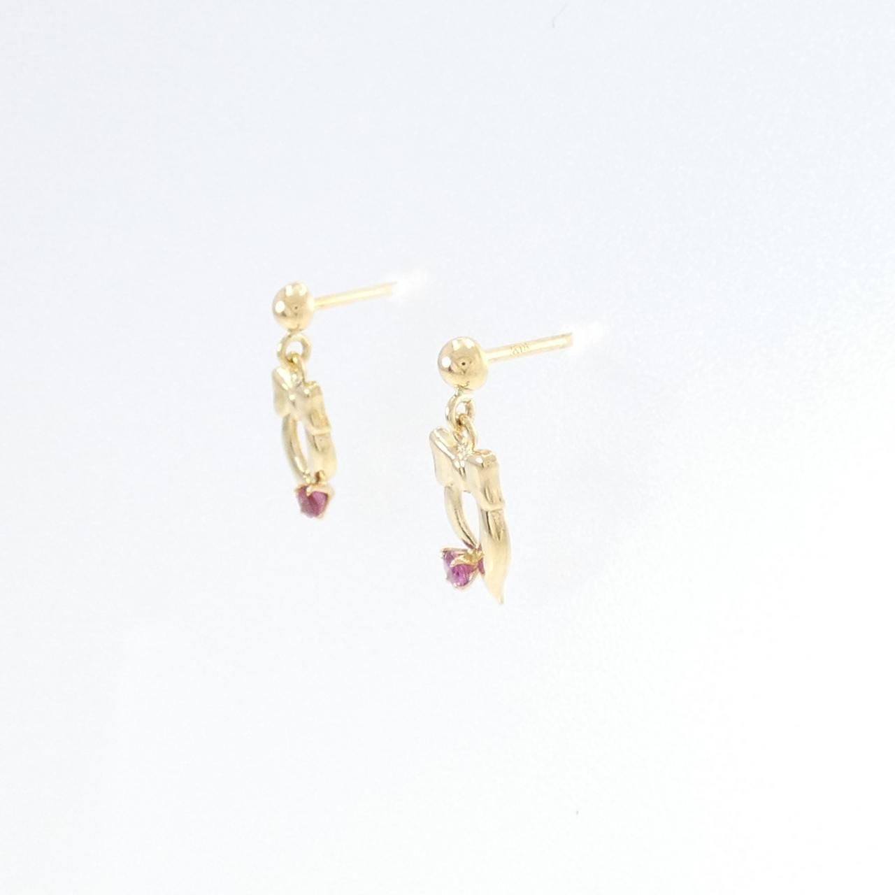 K18YG リボン ルビー ピアス - メルカリ 