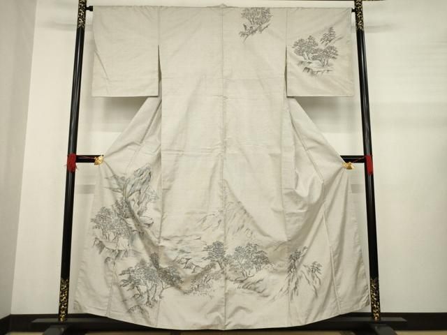 ZY-683 白大島紬 付け下げ訪問着 手描き 作家物 晃生 落款 ぼかし 逸品