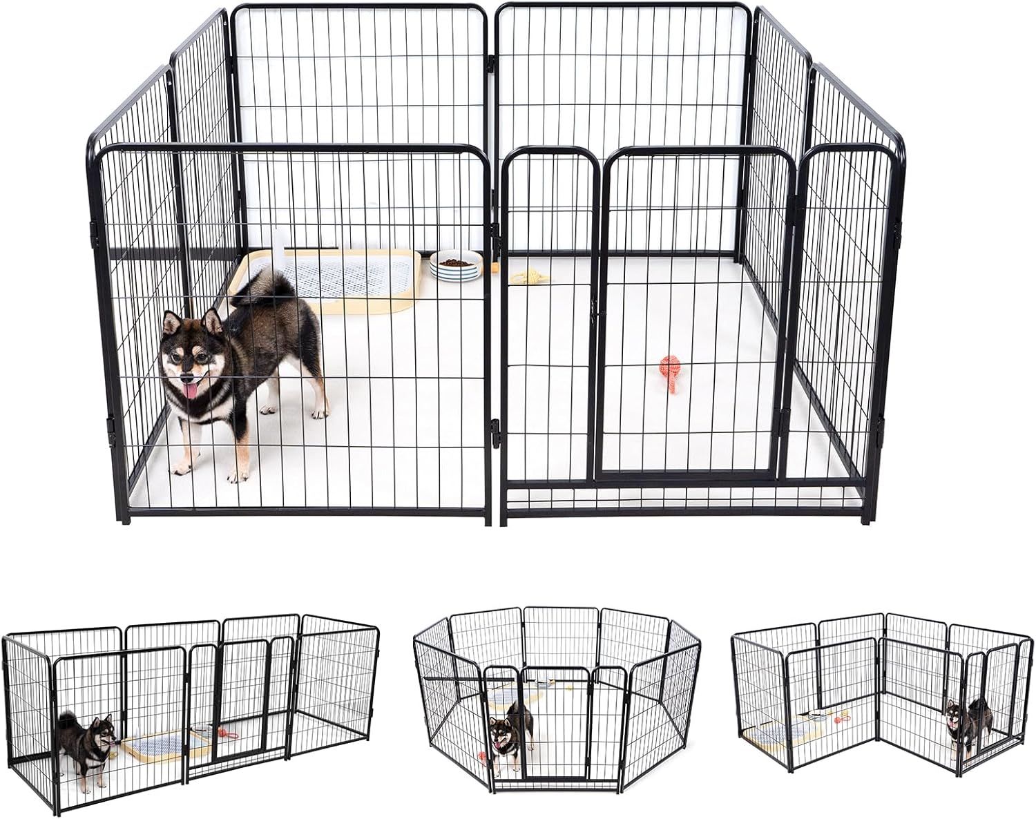 KIRATAKU 大型犬 サークル スチール製 ペットサークル 犬用サークル 犬用フェンス 犬 ケージ ペットケージ 大型 60|80|98CM 室内室外兼用 折り畳み式 組立簡単 複数連結 ブラック 高さ80CM 6枚