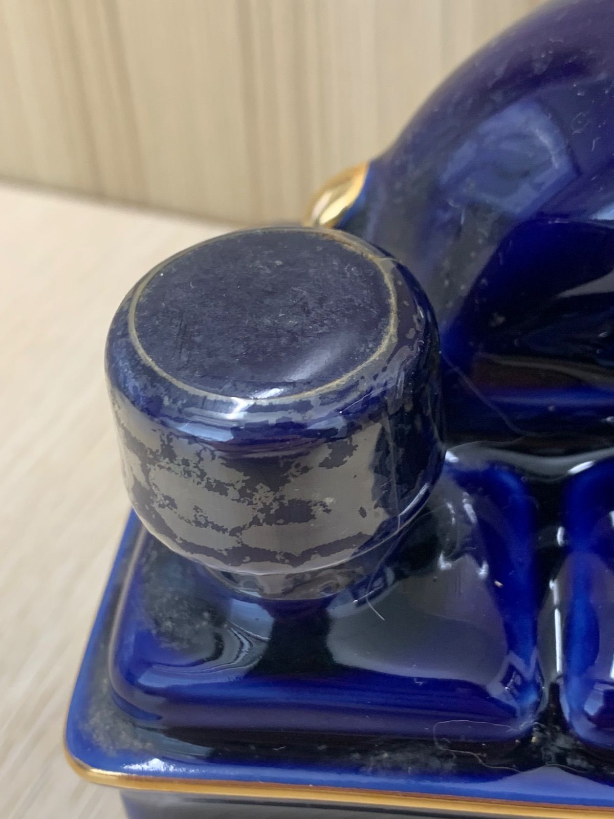 古酒☆ハイン XO 鹿型 ブルーリモージュ 青 陶器 700ml/1733g