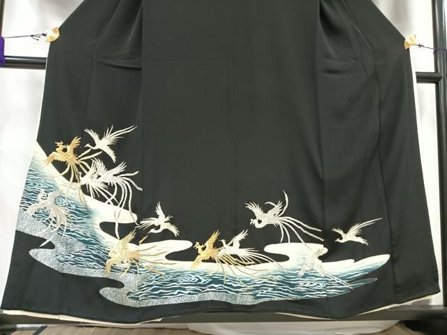 平和屋着物□豪華黒留袖 刺繍 鳳凰流水文 金銀彩 金銀糸 正絹