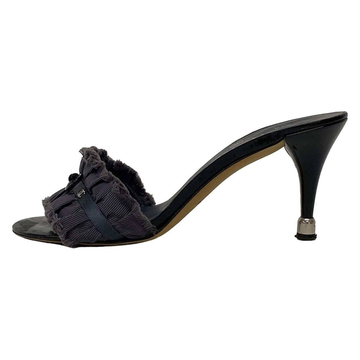CHANEL シャネル ミュール 36 C レディース - G28251 黒×グレー リボン レザー