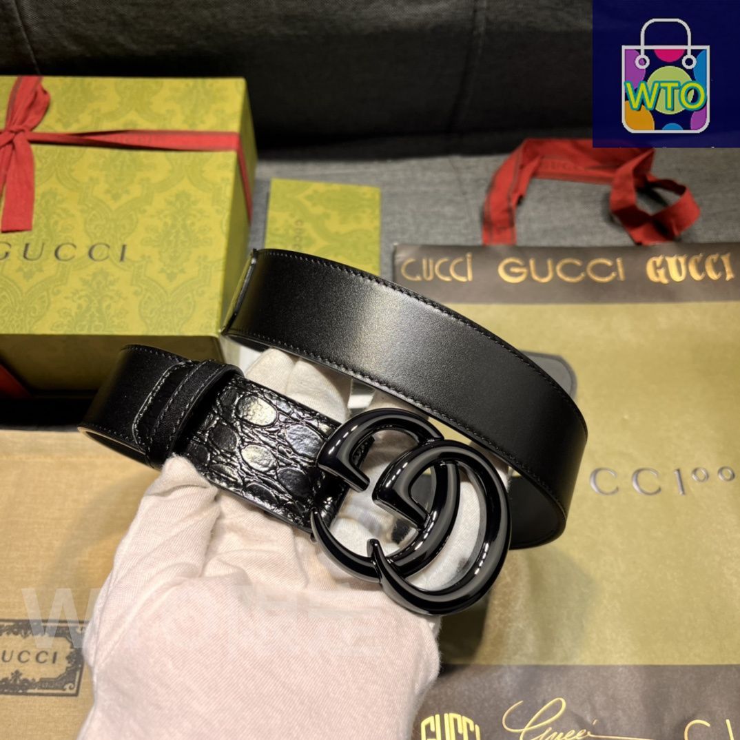 今日特価】GUCCI New Model ブラックレザーベルト with GG