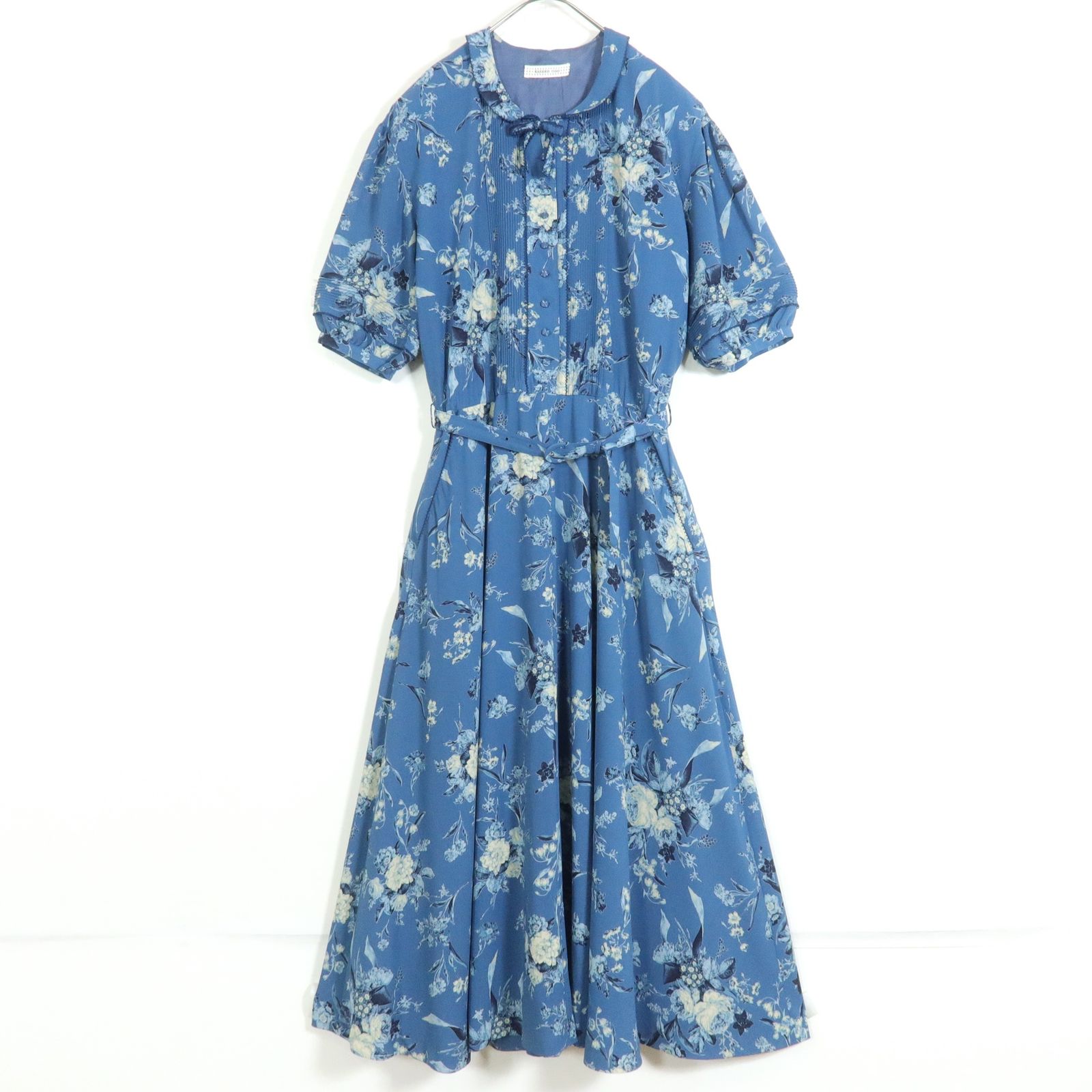 美品 カネコイサオ 花柄 リボン ベルト付き ロングワンピース 長袖 美品 カネコイサオ 花柄 リボン ベルト付き ロングワンピース 長袖