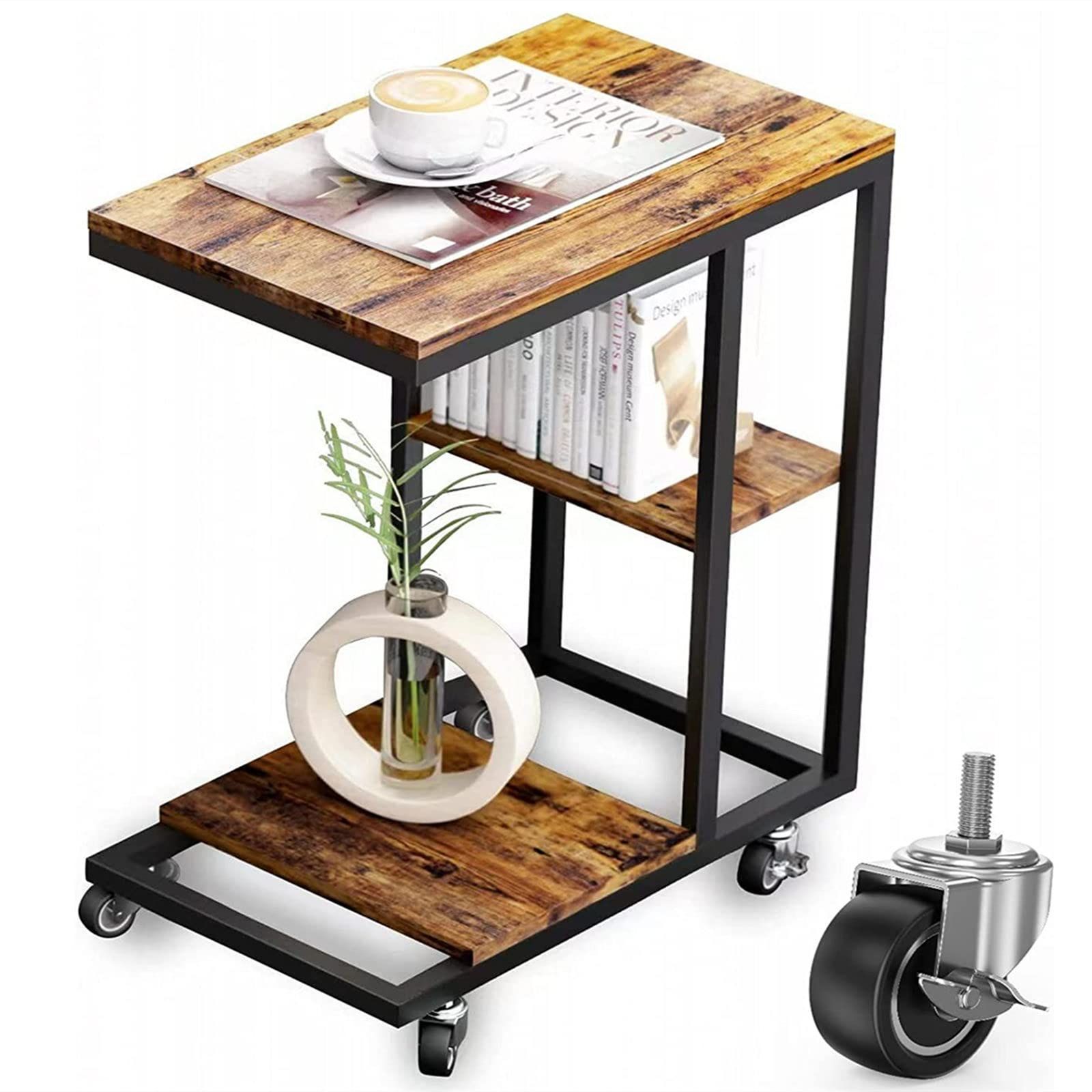 サイドテーブル キャスター付きコの字型デザイン ベッド リビング