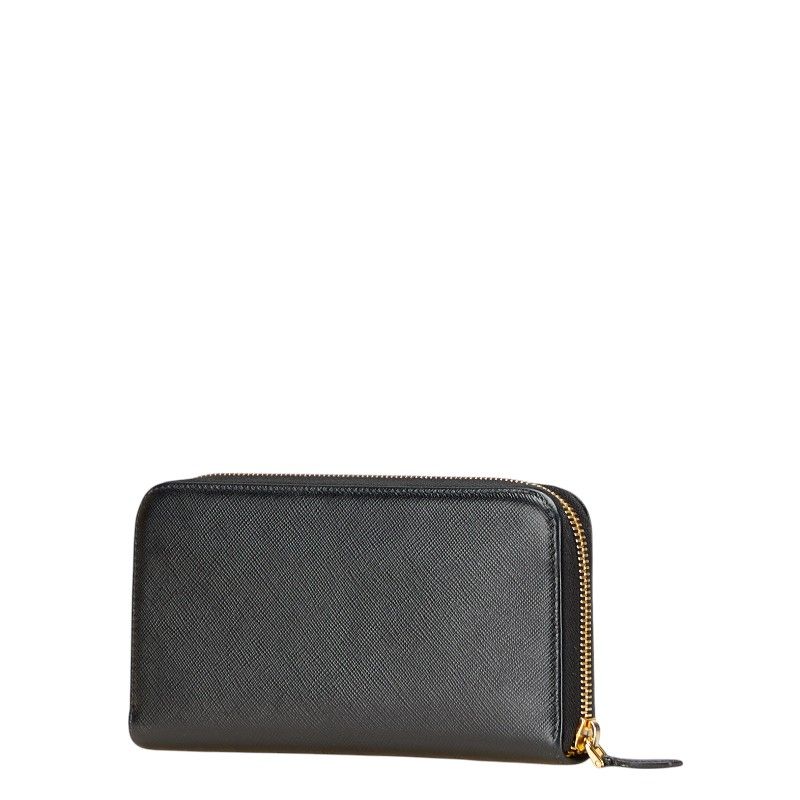 プラダ 三角ロゴプレート ラウンドジップ 長財布 ブラック ゴールド  