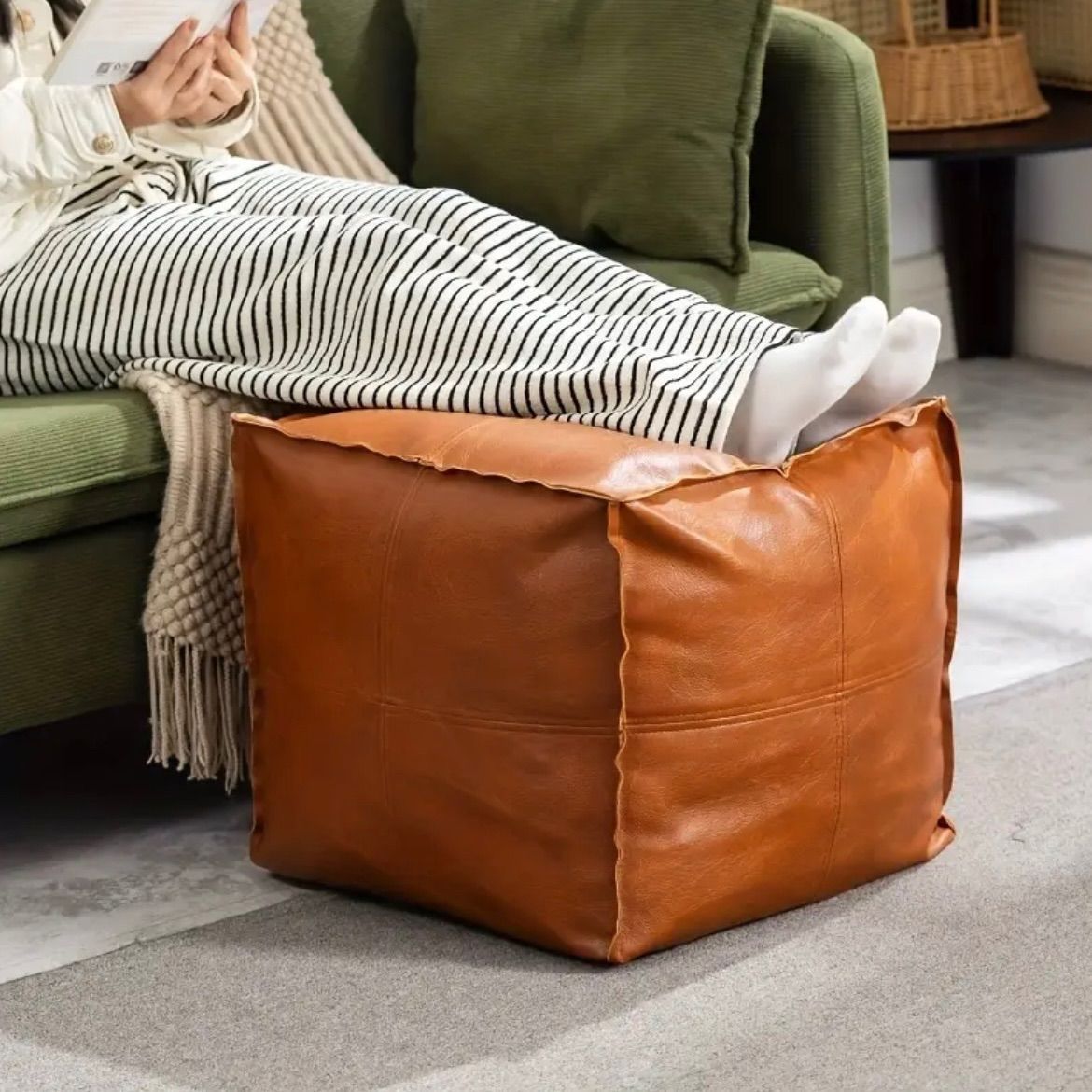 ブラウン スクエアオットマン 合成皮革 ブラウン スクエアオットマン 合成皮革