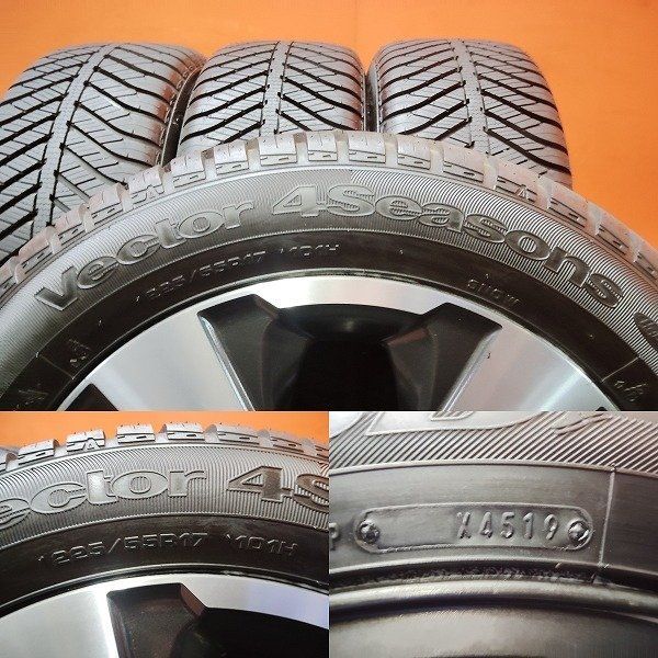 未走行に近い【GY Vector 4Seasons 225/55R17】夏タイヤ オールシーズン【スバル XV 純正ホイール 17インチ 7J5HPCD100+48】　(VTH178) 未走行に近い【GY Vector 4Seasons 225/55R17】夏タイヤ オール